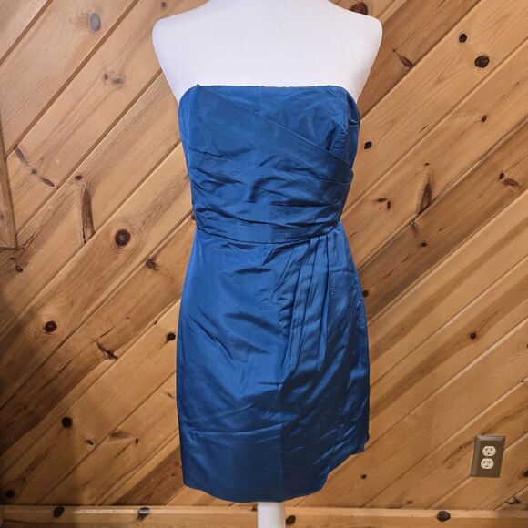 J CREW Blue 100% Silk Strapless Cocktail‎ Dress Short Sz 6 - Picture 1 of 6